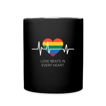 Rainbow LGBTQ+ heartbeat design - Full Colour Mug - black - Front