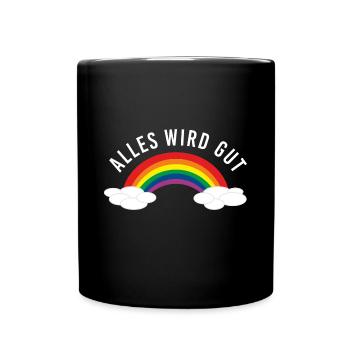 Alles wird gut Regenbogen zuhause Corona Virus - Tasse einfarbig - Schwarz - Vorne