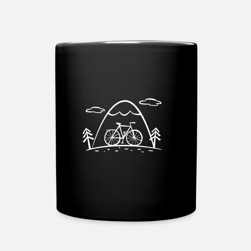 Comic Fahrradtour mit Bergen und Wald - Tasse einfarbig - Schwarz