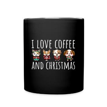 Süße Kawaii Weihnachts-Hunde die Kaffee trinken - Tasse einfarbig - Schwarz - Vorne