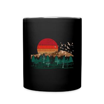 Wald Bäume Vögel Retro Sonnenuntergang Natur - Tasse einfarbig - Schwarz - Vorne
