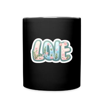 Love Floral Spring Design Valentine's Day - Full Colour Mug - black - Front