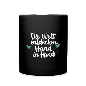 Schwesterherz Entdeckt Welt Hand in Hand Lustig - Tasse einfarbig - Schwarz - Vorne