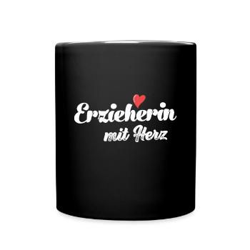 Erzieherin mit Herz Erzieher Kindergarten - Tasse einfarbig - Schwarz - Vorne