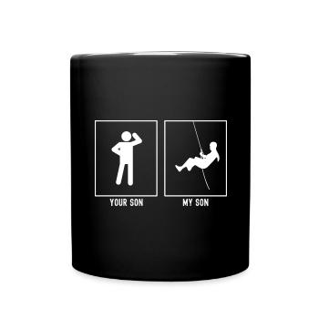 Ihr Sohn - Mein Sohn - Klettern Abseilen - Tasse einfarbig - Schwarz - Vorne