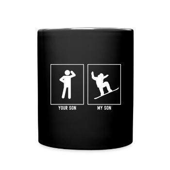 Dein Sohn - Mein Sohn - Snowboarden bergauf rechts - Tasse einfarbig - Schwarz - Vorne