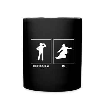Ihr Ehemann - Ich - Snowboarding Illustration - Tasse einfarbig - Schwarz - Vorne