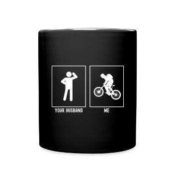 Ihr Mann - Ich - Mountainbiken Action - Tasse einfarbig - Schwarz - Vorne
