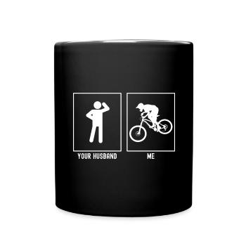 Ihr Ehemann - Ich - Mountainbiken Unten Links - Tasse einfarbig - Schwarz - Vorne