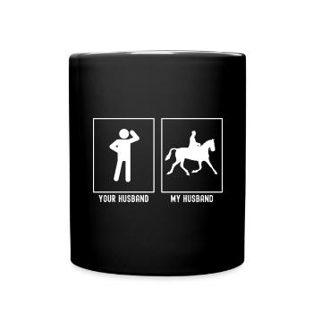 Ihr Ehemann - Mein Ehemann - Mann reitet Pferd - Tasse einfarbig - Schwarz - Vorne