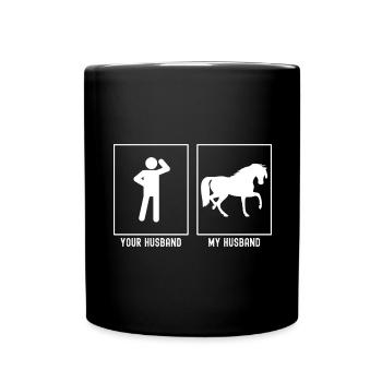 Ihr Ehemann - Mein Ehemann - Pferd auf einem Bein - Tasse einfarbig - Schwarz - Vorne