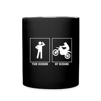 Ihr Ehemann - Mein Ehemann - Motorrad bergauf link - Tasse einfarbig - Schwarz - Vorne