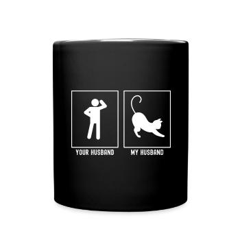 Your Husband - My Husband - Cat Stretch - Full Colour Mug - black - Front