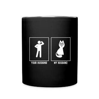 Ihr Ehemann - Mein Ehemann - Große Augen Katze - Tasse einfarbig - Schwarz - Vorne