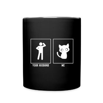 Ihr Ehemann - Ich - Katze Große Augen - Tasse einfarbig - Schwarz - Vorne