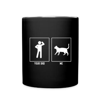 Dein Vater - Ich - spazierende Katze - Tasse einfarbig - Schwarz - Vorne