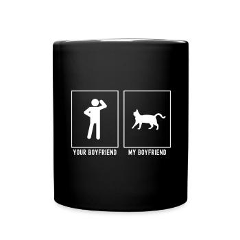 Dein Freund - Mein Freund - Katze auf Spaziergang - Tasse einfarbig - Schwarz - Vorne