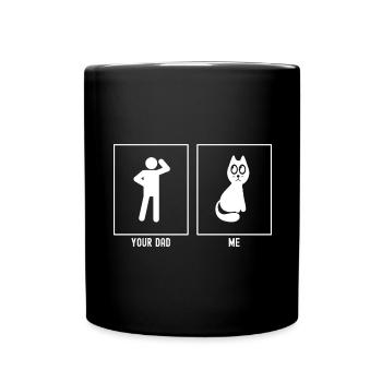 Dein Vater - Ich - Große Augen Katze - Tasse einfarbig - Schwarz - Vorne