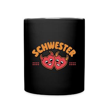 Schwester Teufelchen: Lustiges Geschenk Geburtstag - Tasse einfarbig - Schwarz - Vorne