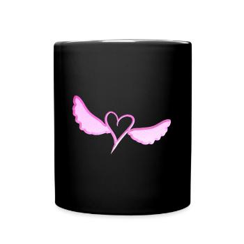 Bird heart flies pink glitter love - Full Colour Mug - black - Front