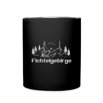Fichtelgebirge mit Hütte und Luchs - Tasse einfarbig - Schwarz - Vorne