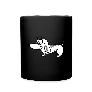 Dackel süß und freundlich mit dem Schwanz wedelnd - Tasse einfarbig - Schwarz - Vorne