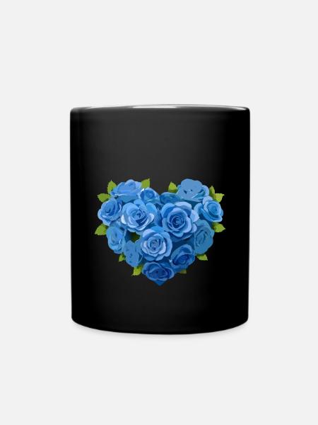 Roses Bleues,Rose Bleue,Coeur,Coeur Fleur - Mug uni - noir