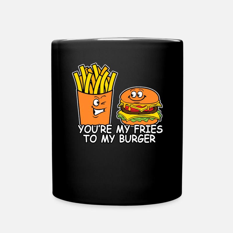 Burger mit Pommes Fast Food Essen Hamburger - Tasse einfarbig - Schwarz