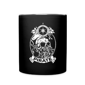 Pirate pirate captain halloween skull and crossbones - Full Colour Mug - black - Front