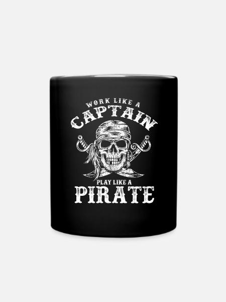 Pirate pirate captain halloween skull and crossbones - Full Colour Mug - black