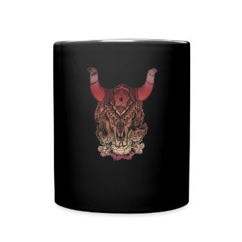 Native American Skull Native Buffalo - Full Colour Mug - black - Front