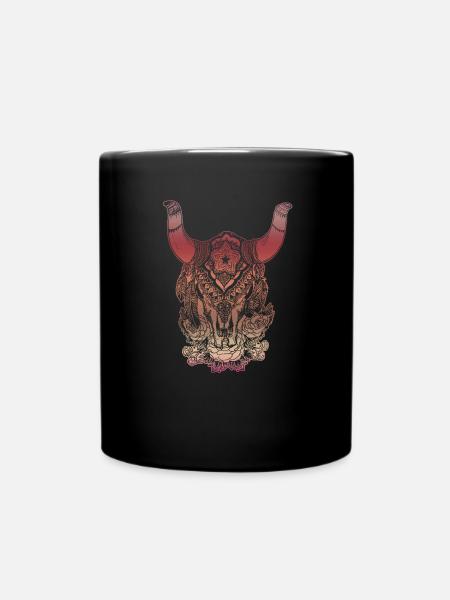 Native American Skull Native Buffalo - Full Colour Mug - black