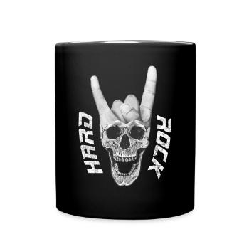 Hard Rock Musik Totenkopf Teufelshörner-Zeichen - Tasse einfarbig - Schwarz - Vorne