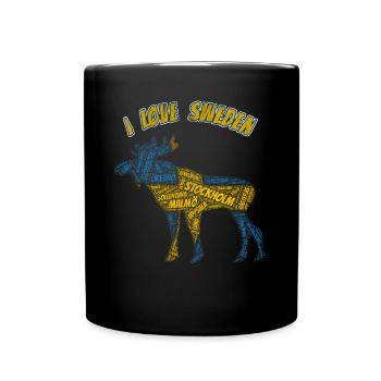 Schweden, Elch aus schwedischen Städten, Vintage - Tasse einfarbig - Schwarz - Vorne