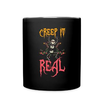 Halloween Kriechen Es echte gruselige Skelett - Tasse einfarbig - Schwarz - Vorne