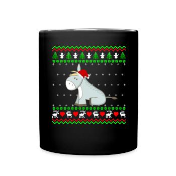 Süßer Esel Maultier Ugly Christmas Geschenk - Tasse einfarbig - Schwarz - Vorne