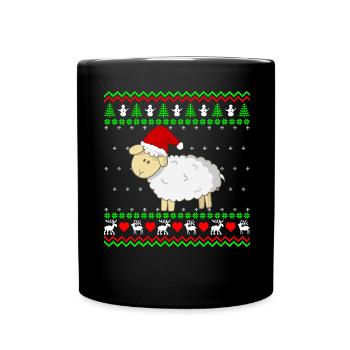 Süßer Schaf Kalb Weihnacht Ugly Christmas Geschenk - Tasse einfarbig - Schwarz - Vorne