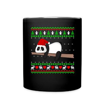Süßer fauler Panda Bär Ugly Sweater Geschenk X-mas - Tasse einfarbig - Schwarz - Vorne