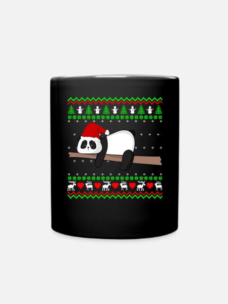 Süßer fauler Panda Bär Ugly Sweater Geschenk X-mas - Tasse einfarbig - Schwarz