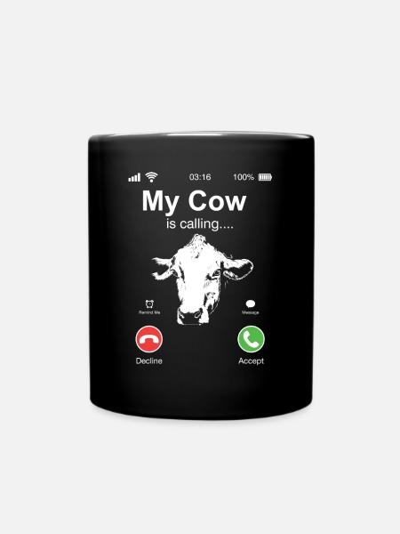 Meine Kuh ruft an T-Shirt Tier Bauernhof Anruf - Tasse einfarbig - Schwarz