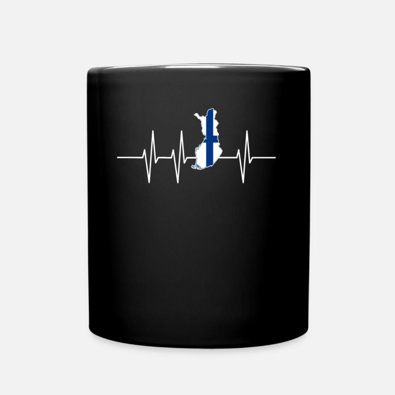 Herzschlag Finnland Geschenk Heimat Flagge Puls - Tasse einfarbig - Schwarz