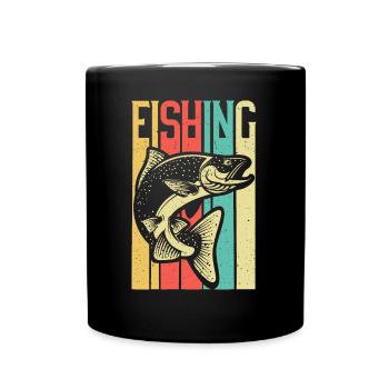 Poisson pêche pêche riviere truite retro - Mug uni - noir - Devant