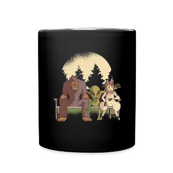 Creatures Alien Unicorn Bigfoot on the bench - Full Colour Mug - black - Front