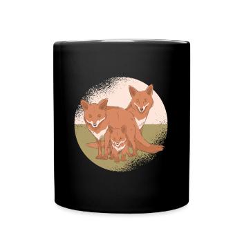 Fox family father mother child fox - Full Colour Mug - black - Front