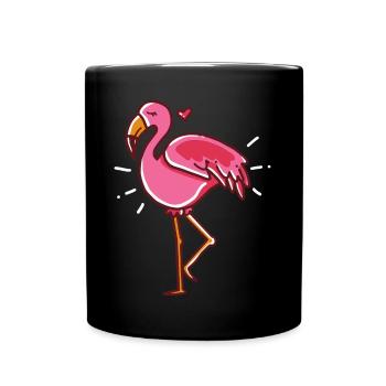 Flamingo Herz rosa Geschenk - Tasse einfarbig - Schwarz - Vorne