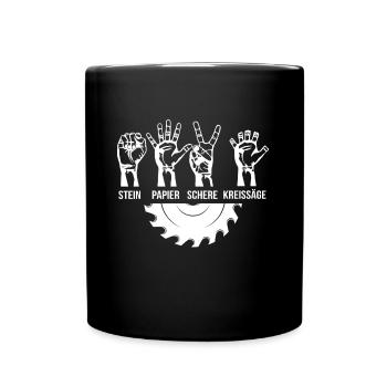 Zimmerer Schreiner Stein Schere Papier Kreissäge - Tasse einfarbig - Schwarz - Vorne