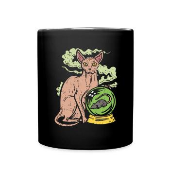 Sphinx Katze mit Kristallkugel I Nacktkatze - Tasse einfarbig - Schwarz - Vorne