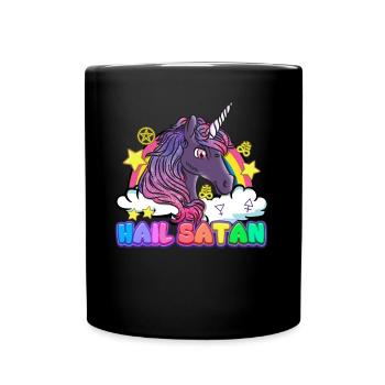 Hail Satan Einhorn Regenbogen Teufel Halloween - Tasse einfarbig - Schwarz - Vorne