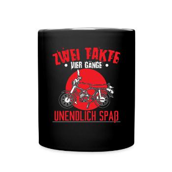 Zwei Takte, vier Gänge, unendlich Spaß Moped - Tasse einfarbig - Schwarz - Vorne