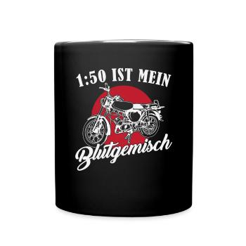 DDR Moped Spruch // 1:50 ist mein Blutgemisch - Tasse einfarbig - Schwarz - Vorne